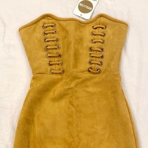 Suede Corset Top Midi Dress - Mustard - Size UK8 / US4